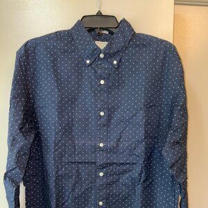J. Crew Men DressShirt -Size L, Slim Fit Stretch-Navy LongSleeve,Spotted Pattern